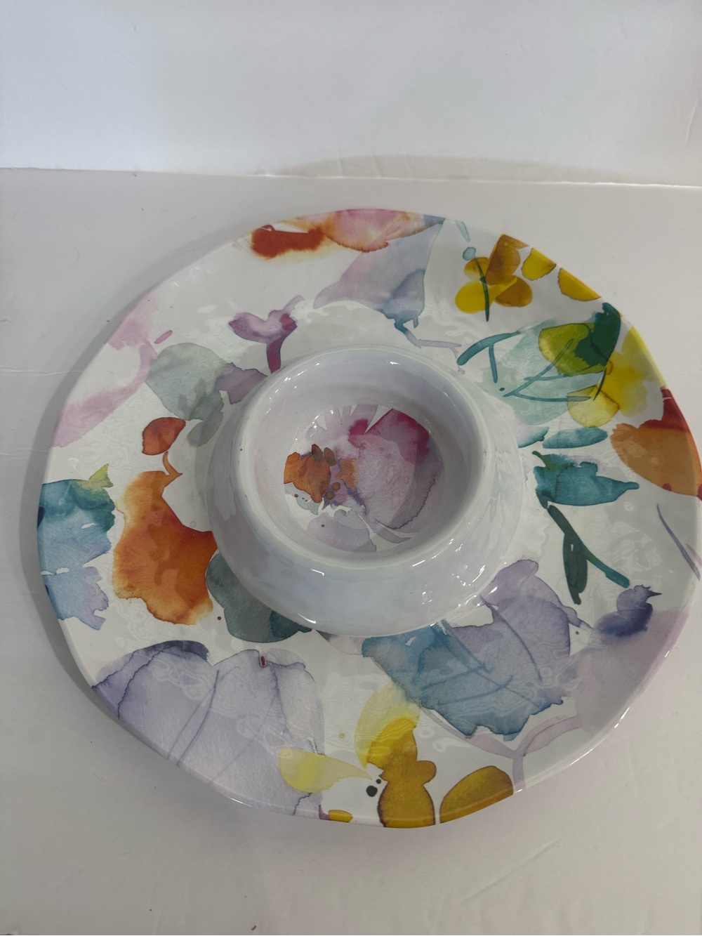 Shabby Chic Round Farmhouse Melamine Appetizer Chip N Dip Dish Paint Splatter